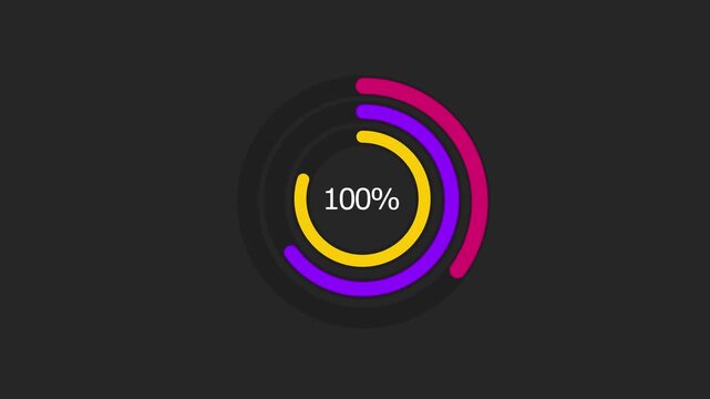circular percentage diagrams with 100 completion on a dark gray background, ideal for data visualization, progress tracking, and infographics, providing a clear and engaging visual representation.
