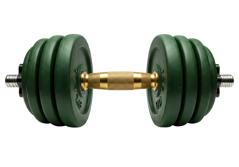Isolated green metal dumbbell for weightlifting exercises and bodybuilding sport strength