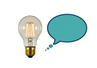 Isolated Edison bulb idea concept with talk bubble for thinking or brainstorming message