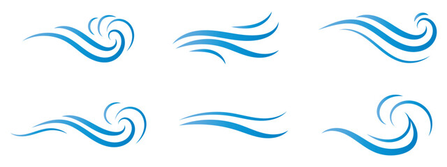 Wind icons, wave flowing. Black thin abstract line