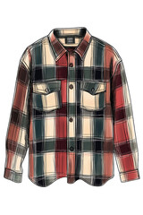 Plaid shirt illustration with colorful design, isolated on transparent or white background. Perfect for fashion, textile, pattern, clothing, and creative projects.