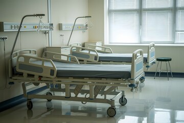 Clean hospital room with empty beds ready for patients needing medical care and recovery