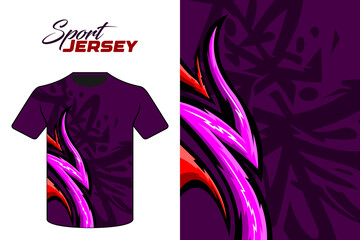 T-shirt mockup abstract thunder jersey design for football, soccer, racing, esports, running, in purple color