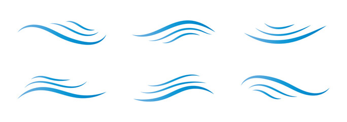 Obraz premium Wind blow line set in doodle style. Blue hand drawn wind swirls and gusts. Decorative breeze symbols for weather, nature, and climate designs. Vector illustration. EPS 10 