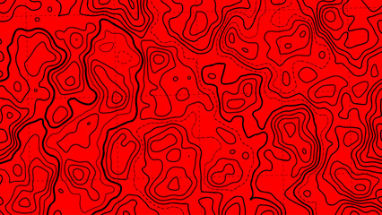 Abstract red topographic map background with contour lines, modern dark terrain pattern, minimal elevation line art, stylish geographic landscape vector for maps and design projects