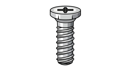 A detailed black and white illustration of a single metal screw.