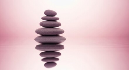Serene Stacked Stones: Pink Water Reflection