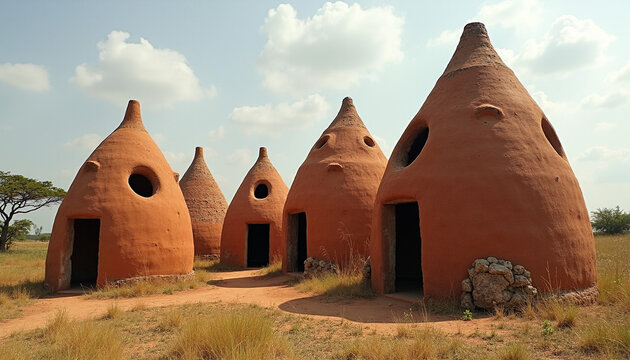Rustic Clay Houses in a Traditional Rural Village