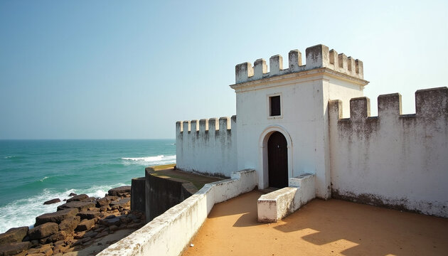 White Cliffside Building Overlooking Ocean on Sunny Day