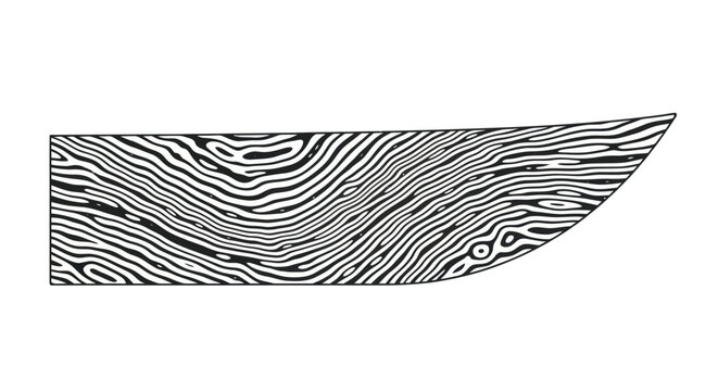 Monochrome graphic illustration of a Damascus steel knife blade.