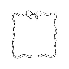 Whimsical coquette bow ribbon frame. Wavy square frame for weddings, Christmas or Valentines. Cute and coquette style, perfect for girly designs, packaging, and invitations. Vector illustration