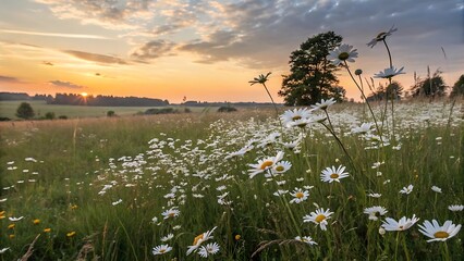 Chamomile in wheat field