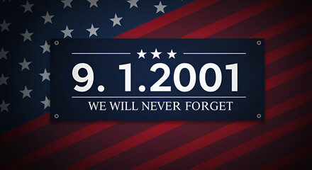 September 11th 2001 remembrance with american flag backdrop illustration