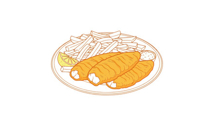 A simple illustration of a classic fish and chips meal.