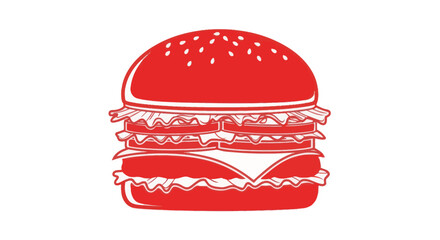 Stylized red hamburger icon with multiple layers and cheese.