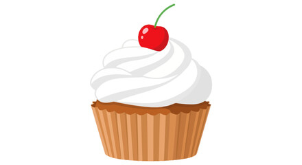 Sweet dessert cupcake with white frosting and a cherry on top.