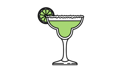 Classic Margarita Cocktail with Salted Rim and Lime Garnish Illustration.