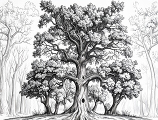 Black and White Tree Coloring Page