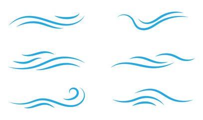 Fototapeta premium Wind linear sketch set, wind blow line icon. Isolated vector illustration. Wind motion, air blow, swirl elements. Air blow motion, smoke flow art, windy weather symbol, abstract curved line.