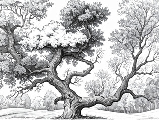 Black and White Tree Coloring Page