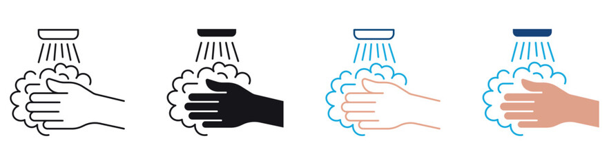Set of hand washing icons. Wash your hands, soap bubble. Healthcare wash hands process with rinse water, vector illustration .