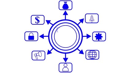 Animated time tracking concept depicting efficiency and employee productivity ,Business, Internet and network concept data transfer to multi devices futuristic technology abstract background 4k,.