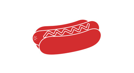 Simple red hot dog icon with mustard in a bun.