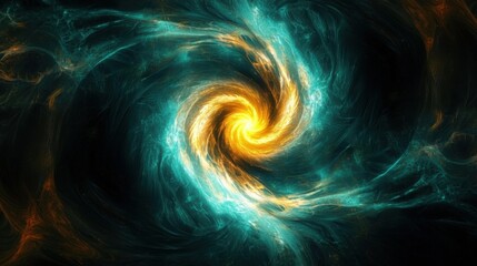 A swirling vortex with vibrant colors resembling interstellar debris being drawn into a gravitational void,