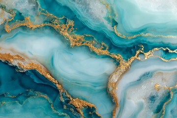 Fototapeta premium Teal and gold abstract art swirling marble texture luxurious design