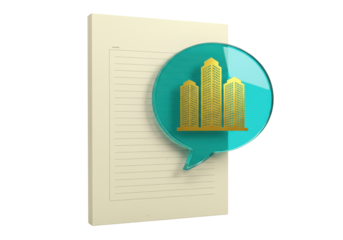 Isolated message bubble with skyscrapers, office building concept, property development