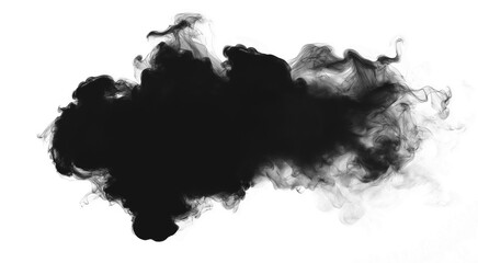 Realistic dark black smoke and toxic fog clouds isolated on transparent or white background, ideal for atmospheric, dramatic, smoky, and eerie designs.