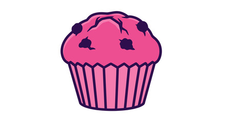 Vibrant pink muffin with chocolate chips vector illustration.