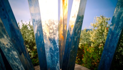 Fototapeta premium Looking Through Metal Structure to Greenery and Sky
