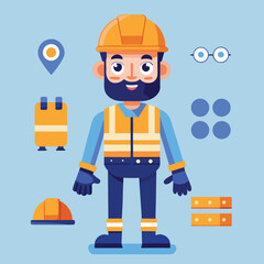 Construction Worker Character Creator Kit — Flat Vector, Multi‑View, Modular