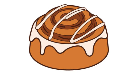 Delicious cartoon cinnamon roll with white icing glaze.