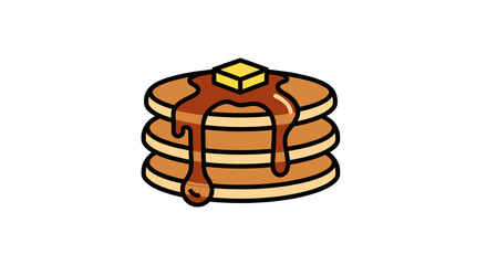 Cartoon stack of pancakes with butter and syrup illustration.