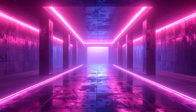 Neon corridor with pink and blue light