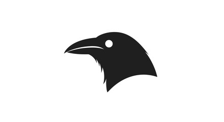Simple black raven head silhouette icon design.