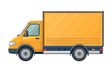 Yellow Delivery Truck with Orange Cargo Box on Transparent Background