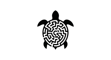 Black turtle silhouette with a complex circular maze shell design.