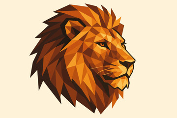 Geometric lion head illustration with a polygonal design in warm colors