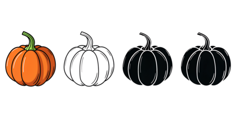 pumpkin illustration, outline, vector, silhouette, coloring page on white background