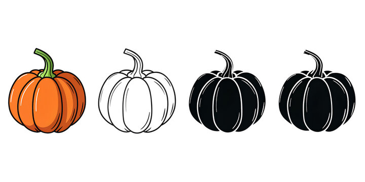 pumpkin illustration, outline, vector, silhouette, coloring page on white background - Powered by Adobe