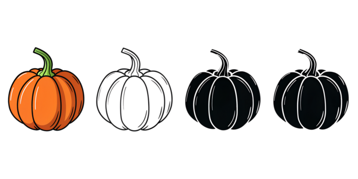 pumpkin illustration, outline, vector, silhouette, coloring page on white background - Powered by Adobe