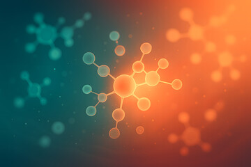 Stylized Molecular Structure Illustration with Glowing Atoms and Gradient Background &ndash; Conceptual Chemistry and Science Visual
