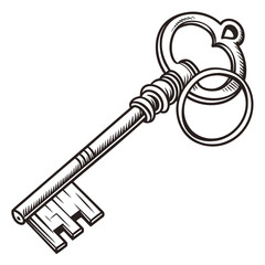 An antique key, representing access, security, and unlocking potential, rendered in a detailed, handdrawn style with vintage charm