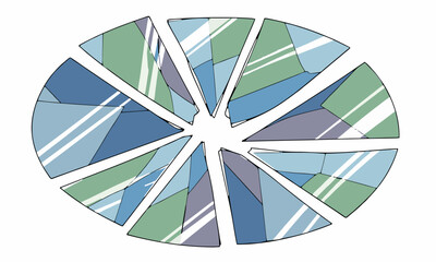Fragmented Mirror
Vector drawing of an oval mirror broken into fragments, each piece showing abstract geometric reflections, clean flat design, white background.generative  ai