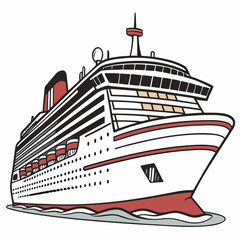 Obraz premium A vibrant cruise ship sails on the open sea, its colorful exterior contrasting against the blue water, a symbol of adventure