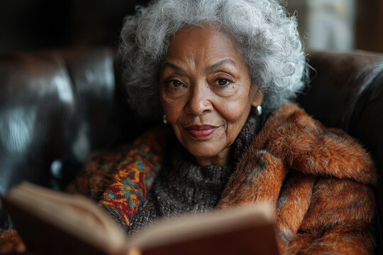 Older woman reading book. - Powered by Adobe