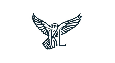 Elegant stylized falcon emblem with AKL initials in flight.